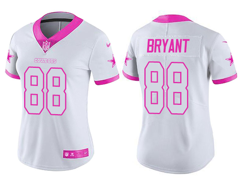 Women's Dallas Cowboys #88 Dez Bryant White Pink Rush Fashion Jersey