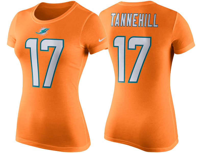 Women's Miami Dolphins #17 Ryan Tannehill Orange Player Pride Color Rush Name & Number T-Shirt