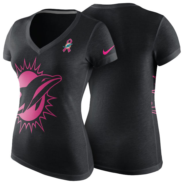 Women's Miami Dolphins Black Breast Cancer Awareness Tri-Blend V-Neck T-Shirt