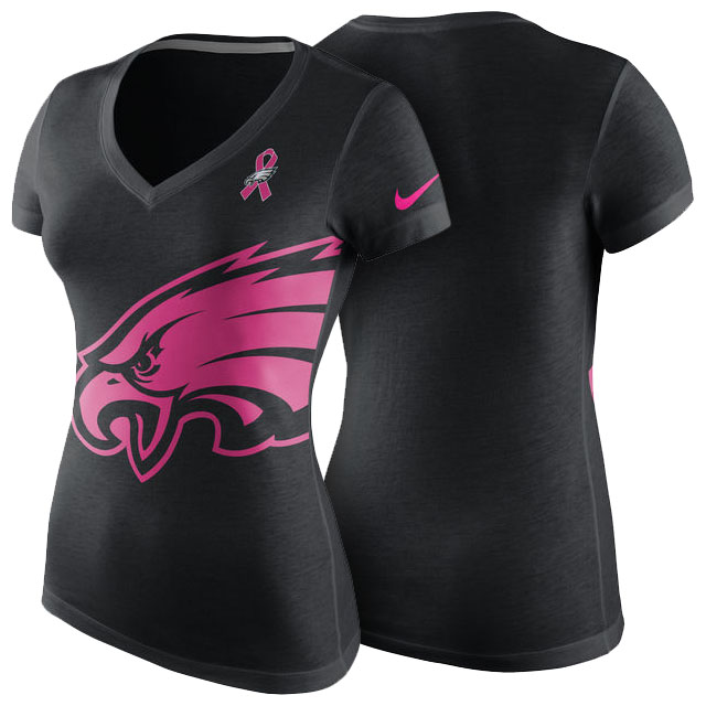 Women's Philadelphia Eagles Black Breast Cancer Awareness Tri-Blend V-Neck T-Shirt