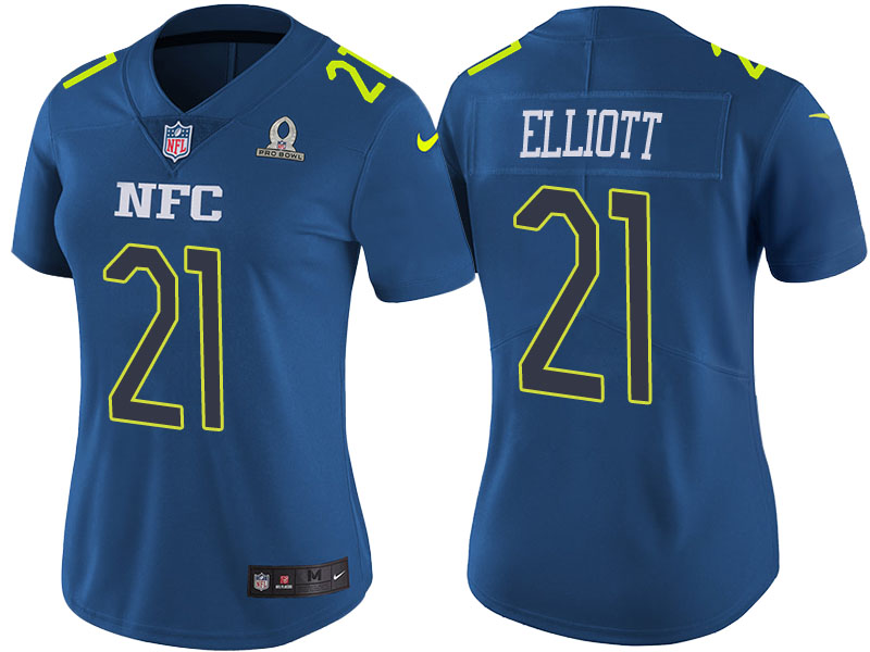 Women's NFC 2017 Pro Bowl Dallas Cowboys #21 Ezekiel Elliott Blue Game Jersey