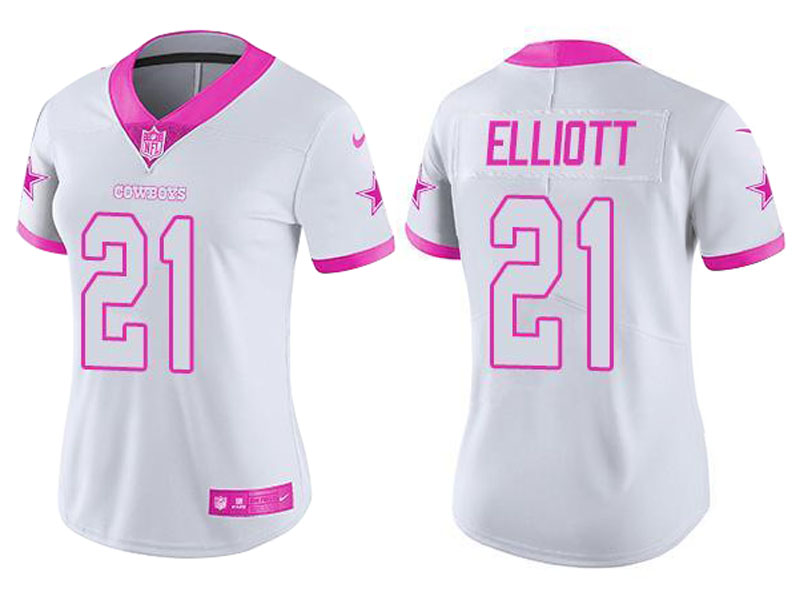 Women's Dallas Cowboys #21 Ezekiel Elliott White Pink Rush Fashion Jersey