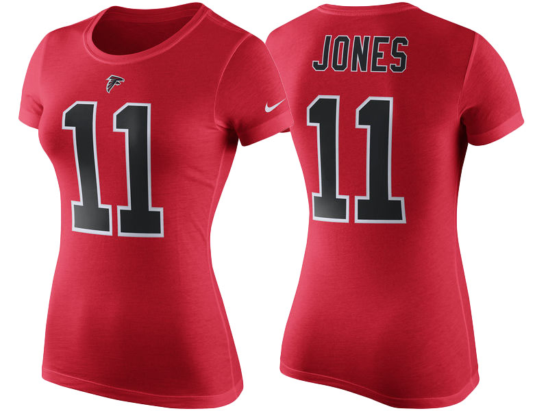 Women's Atlanta Falcons #11 Julio Jones Red Player Pride Color Rush Name & Number T-Shirt