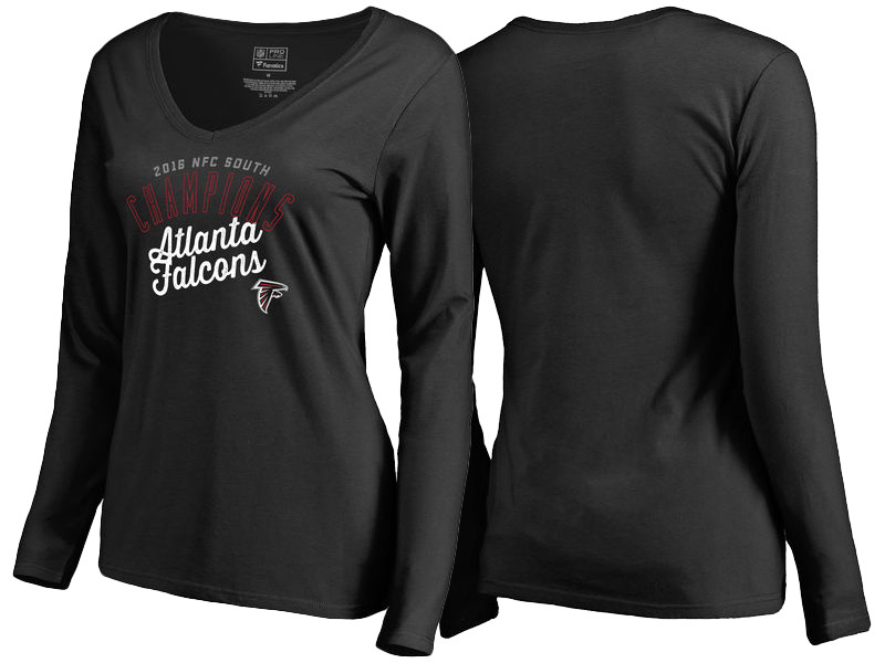 Women's 2016 NFC South Division Champions Atlanta Falcons Black V-Neck Long Sleeve T-Shirt