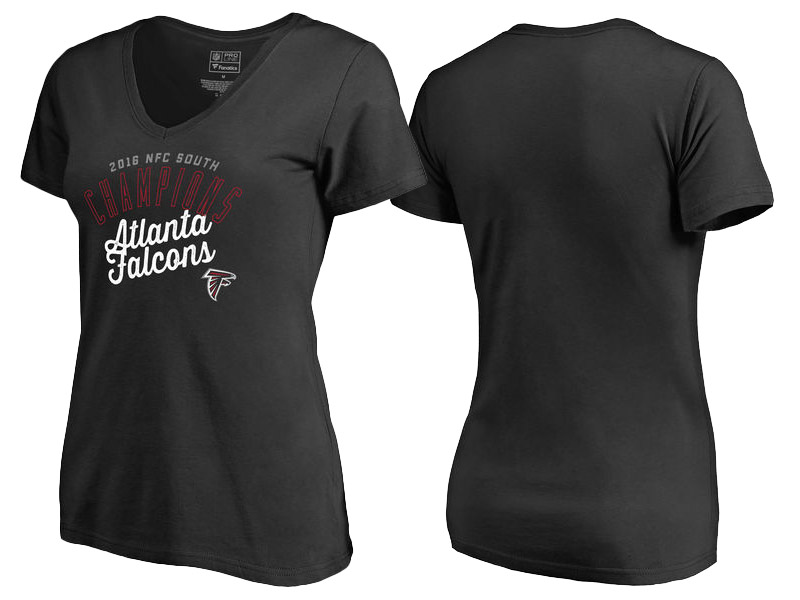 Women's 2016 NFC South Division Champions Atlanta Falcons Black V-Neck T-Shirt