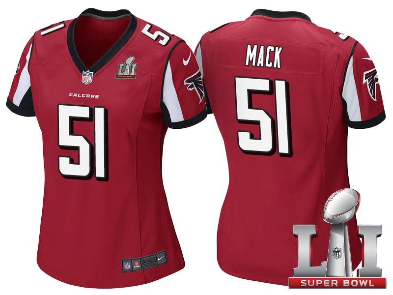 Women's Atlanta Falcons #51 Alex Mack Red 2017 Super Bowl 51 Patch Game Jersey