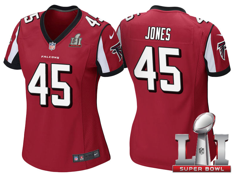 Women's Atlanta Falcons #45 Deion Jones Red 2017 Super Bowl 51 Patch Game Jersey