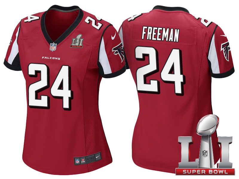 Women's Atlanta Falcons #24 Devonta Freeman Red 2017 Super Bowl LI Patch Game Jersey