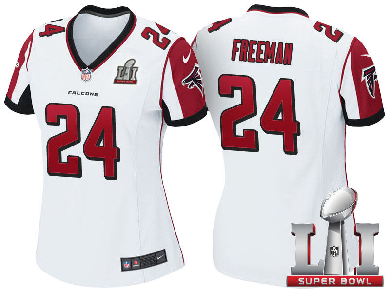 Women's Atlanta Falcons #24 Devonta Freeman White 2017 Super Bowl LI Patch Game Jersey