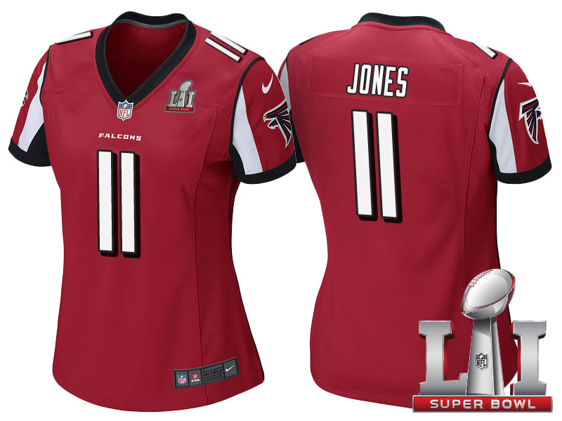 Women's Atlanta Falcons #11 Julio Jones Red 2017 Super Bowl LI Patch Game Jersey