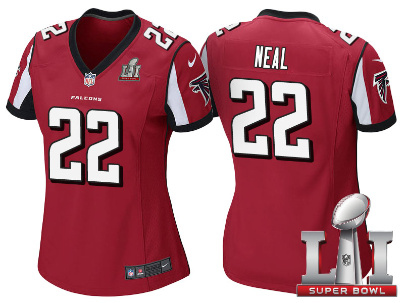 Women's Atlanta Falcons #22 Keanu Neal Red 2017 Super Bowl LI Patch Game Jersey