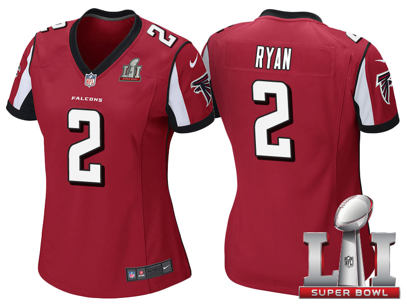 Women's Atlanta Falcons #2 Matt Ryan Red 2017 Super Bowl LI Patch Game Jersey