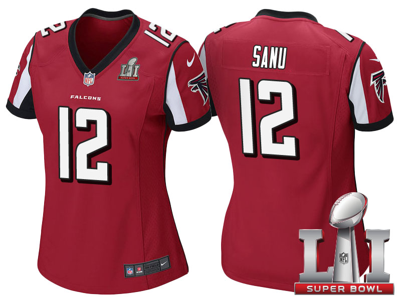 Women's Atlanta Falcons #12 Mohamed Sanu Red 2017 Super Bowl LI Patch Game Jersey