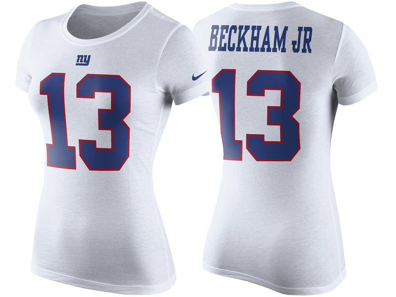 Women's New York Giants #13 Odell Beckham Jr White Player Pride Color Rush Name & Number T-Shirt