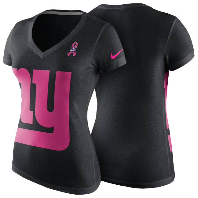 Women's New York Giants Black Breast Cancer Awareness Tri-Blend V-Neck T-Shirt