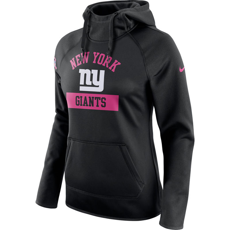 Women's New York Giants Black Breast Cancer Awareness Circuit Performance Pullover Hoodie