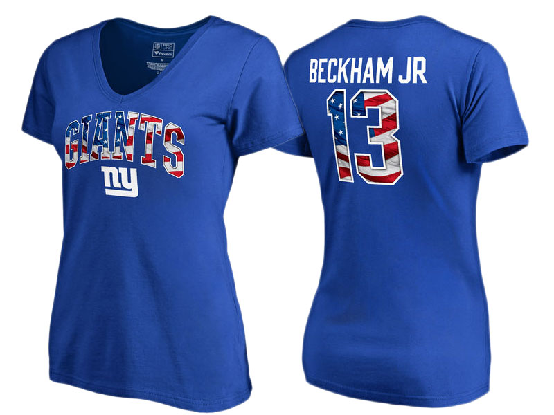 New York Giants #13 Odell Beckham Jr Royal Banner Wave Name and Number T-Shirt