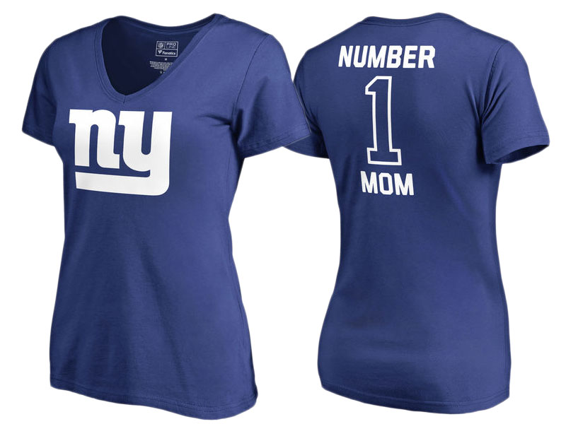 Women's New York Giants Royal #1 Mom V-Neck T-Shirt