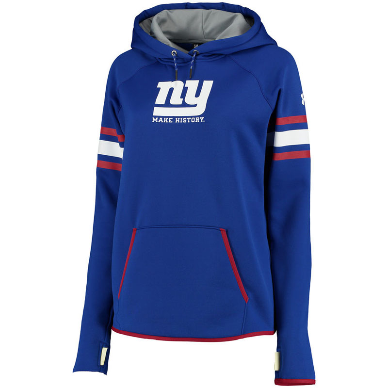 Women's New York Giants Royal Under Armour NFL Combine Authentic Fleece Pullover Hoodie