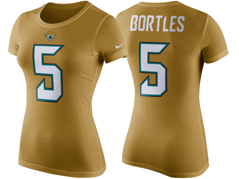 Women's Jacksonville Jaguars #5 Blake Bortles Gold Player Pride Color Rush Name & Number T-Shirt