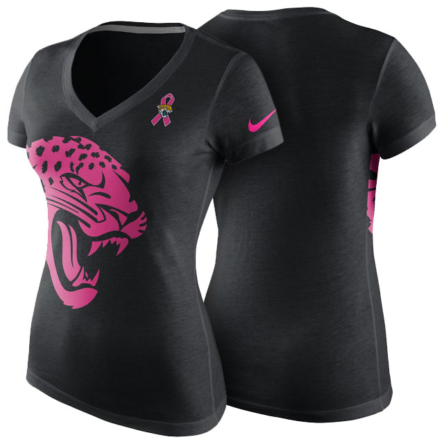 Women's Jacksonville Jaguars Black Breast Cancer Awareness Tri-Blend V-Neck T-Shirt