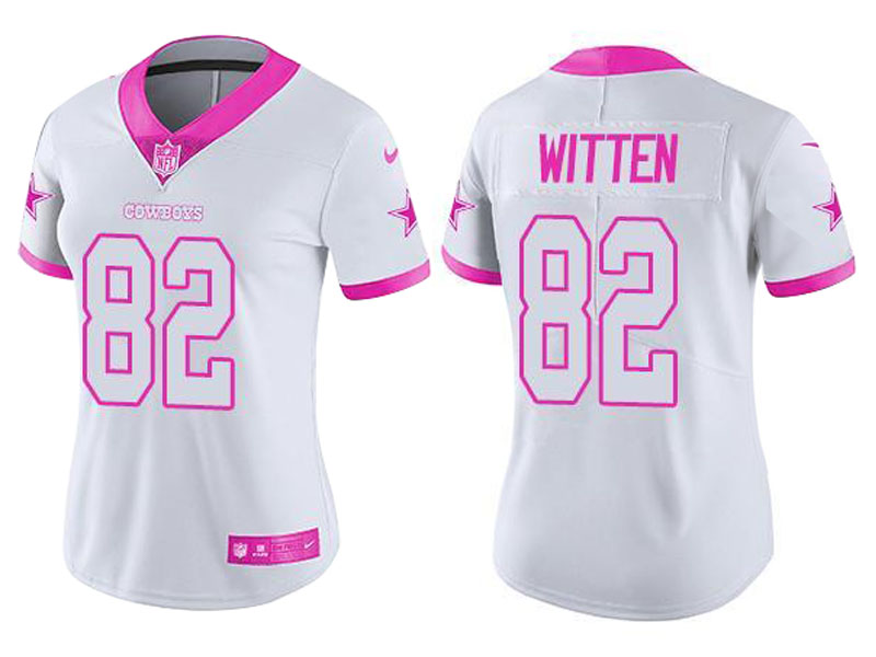 Women's Dallas Cowboys #82 Jason Witten White Pink Rush Fashion Jersey