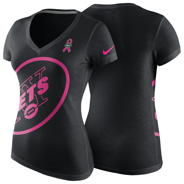 Women's New York Jets Black Breast Cancer Awareness Tri-Blend V-Neck T-Shirt