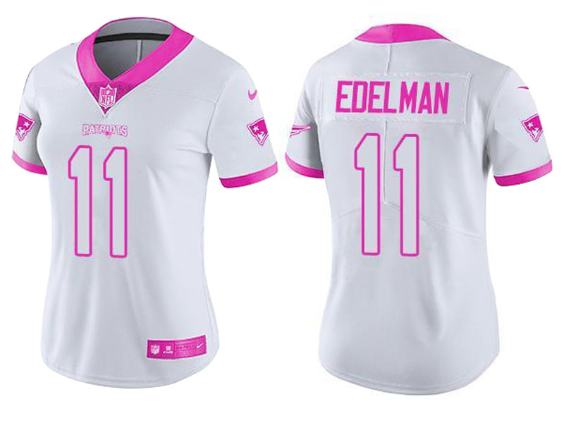 Women's New England Patriots #11 Julian Edelman White Pink Rush Fashion Jersey