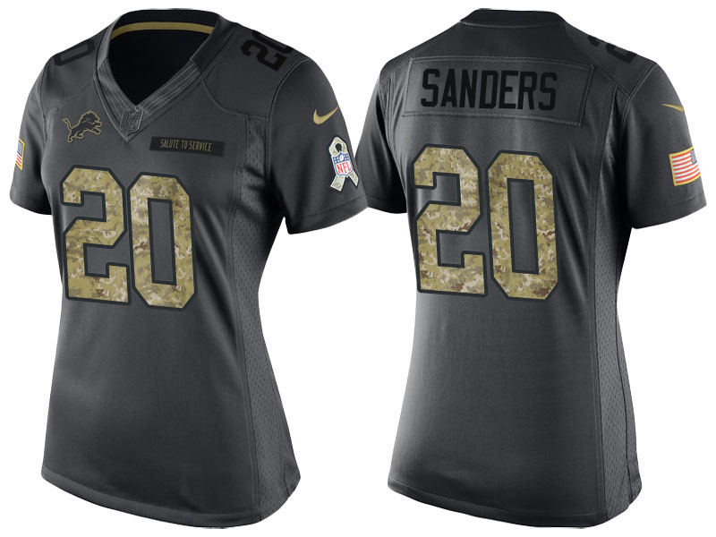 Women's Detroit Lions #20 Barry Sanders Camo Anthracite 2016 Salute to Service Limited Jersey