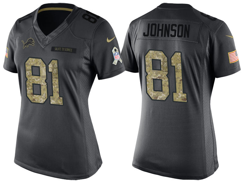 Women's Detroit Lions #81 Calvin Johnson Camo Anthracite 2016 Salute to Service Limited Jersey