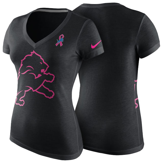 Women's Detroit Lions Black Breast Cancer Awareness Tri-Blend V-Neck T-Shirt