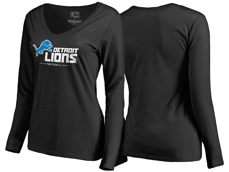 Women's Detroit Lions Black Team Lockup V-Neck Long Sleeve T-Shirt