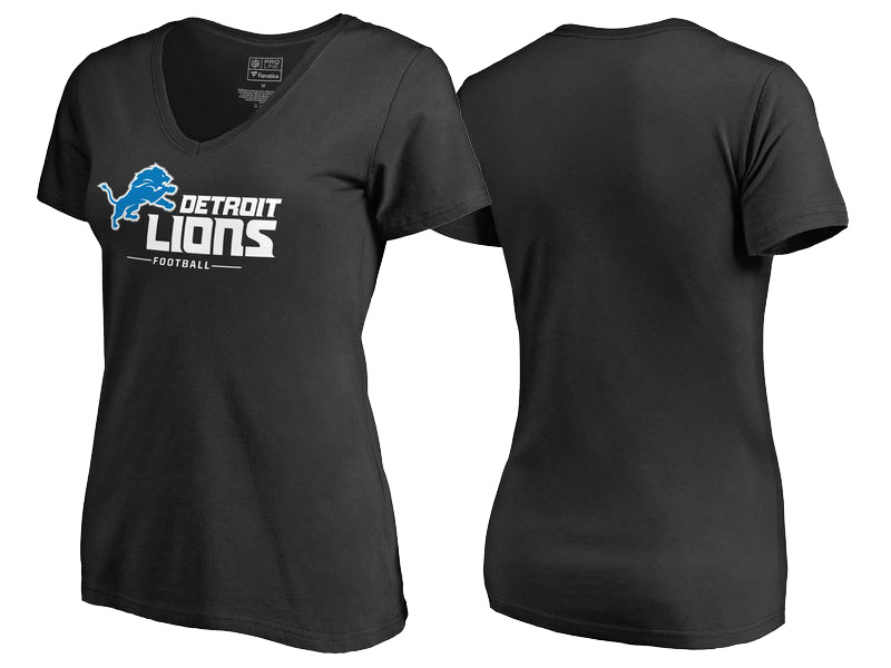 Women's Detroit Lions Black Team Lockup V-Neck T-Shirt