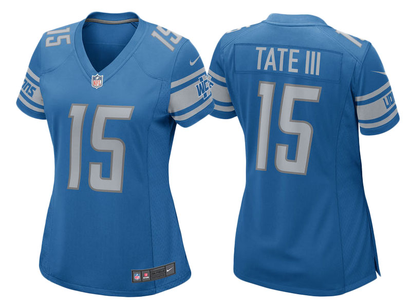 Women's 2017 Detroit Lions #15 Golden Tate Blue Game New Jersey