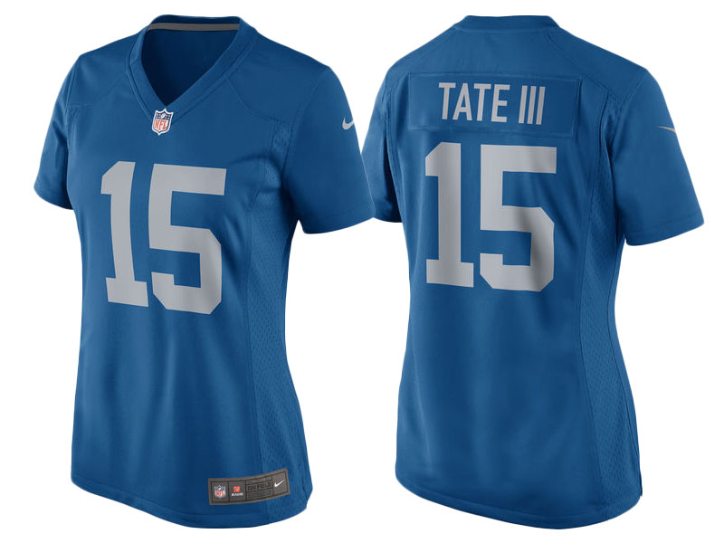 Women's 2017 Detroit Lions #15 Golden Tate Blue Throwback Game New Jersey