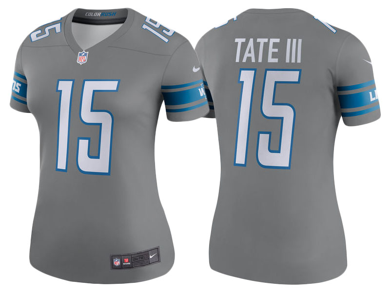 Women's 2017 New Detroit Lions #15 Golden Tate Steel Color Rush Legend Jersey