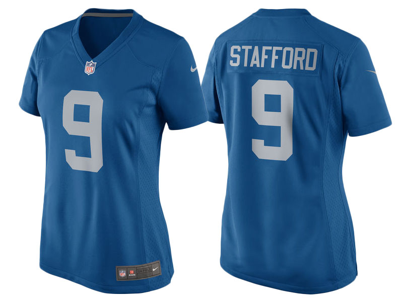 Women's 2017 Detroit Lions #9 Matthew Stafford Blue Throwback Game New Jersey