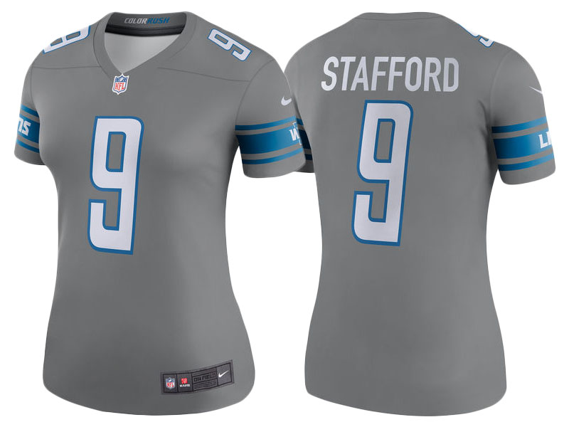 Women's 2017 New Detroit Lions #9 Matthew Stafford Steel Color Rush Legend Jersey