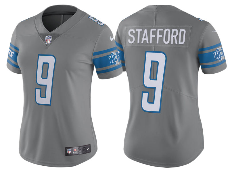 Women's 2017 Detroit Lions #9 Matthew Stafford Steel Color Rush Limited New Jersey