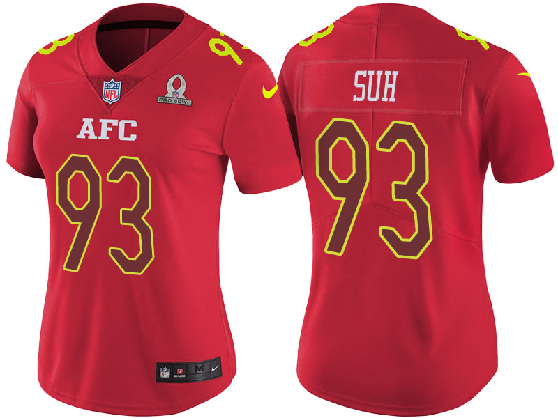 Women's AFC 2017 Pro Bowl Miami Dolphins #93 Ndamukong Suh Red Game Jersey