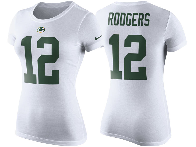 Women's Green Bay Packers #12 Aaron Rodgers White Player Pride Color Rush Name & Number T-Shirt