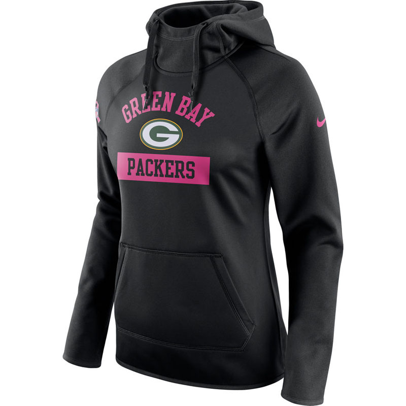 Women's Green Bay Packers Black Breast Cancer Awareness Circuit Performance Pullover Hoodie