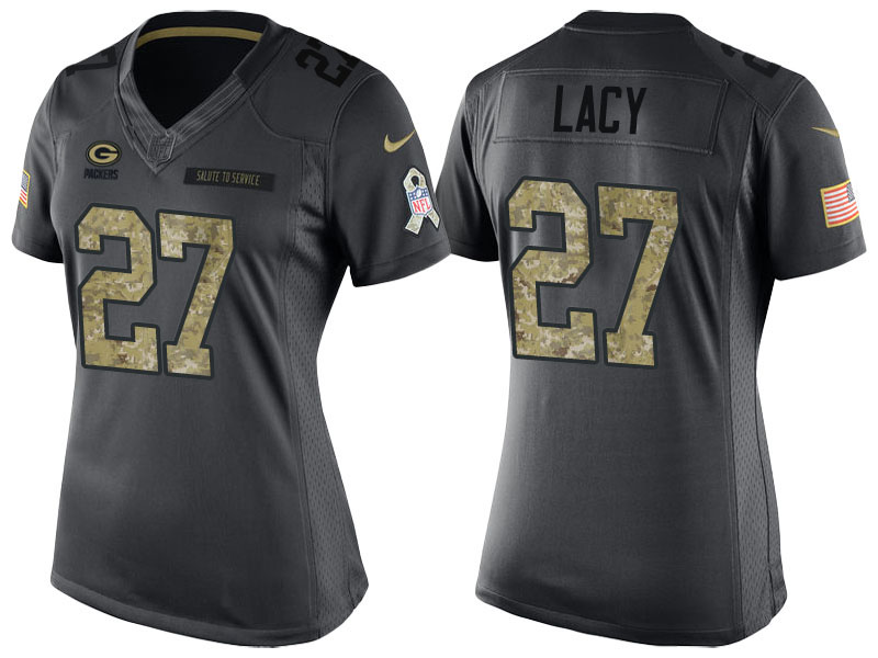 Women's Green Bay Packers #27 Eddie Lacy Anthracite 2016 Salute to Service Limited Jersey