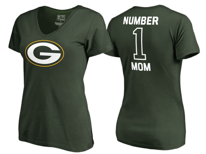 Women's Green Bay Packers Green #1 Mom V-Neck T-Shirt