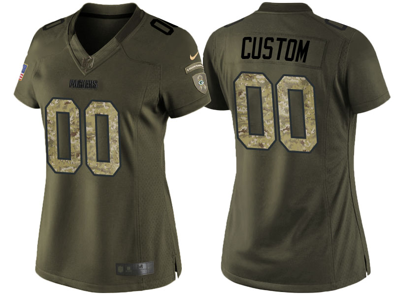 Women's Green Bay Packers Olive Customized Camo Salute to Service Jersey - Veterans Day