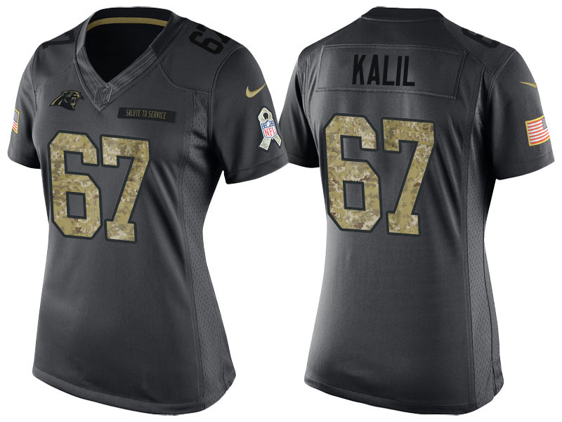 Women's Carolina Panthers #67 Ryan Kalil Camo Anthracite 2016 Salute to Service Limited Jersey