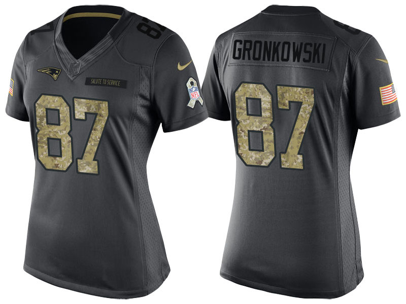 Women's New England Patriots #87 Rob Gronkowski Camo Anthracite 2016 Salute to Service Limited Jersey