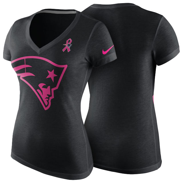 Women's New England Patriots Black Breast Cancer Awareness Tri-Blend V-Neck T-Shirt