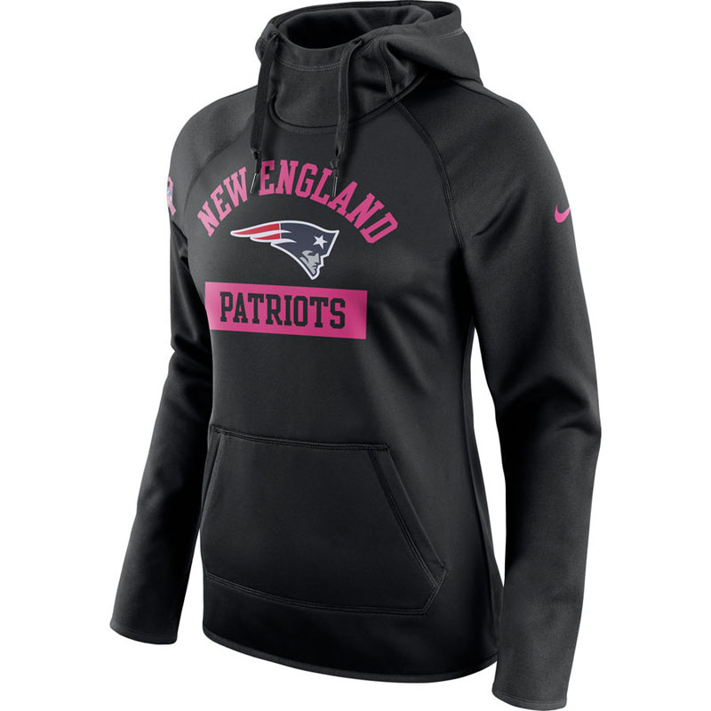 Women's New England Patriots Black Breast Cancer Awareness Circuit Performance Pullover Hoodie