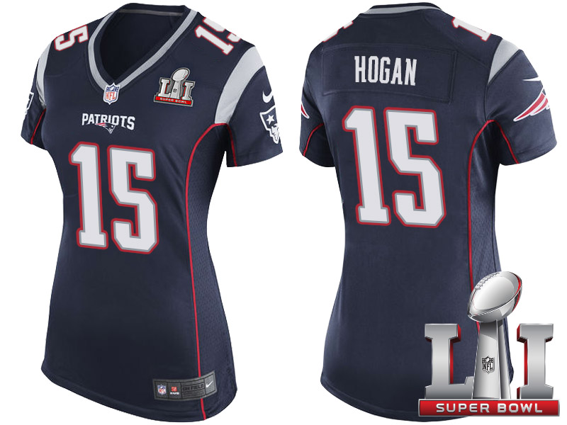 Women's New England Patriots #15 Chris Hogan Navy 2017 Super Bowl LI Patch Game Jersey